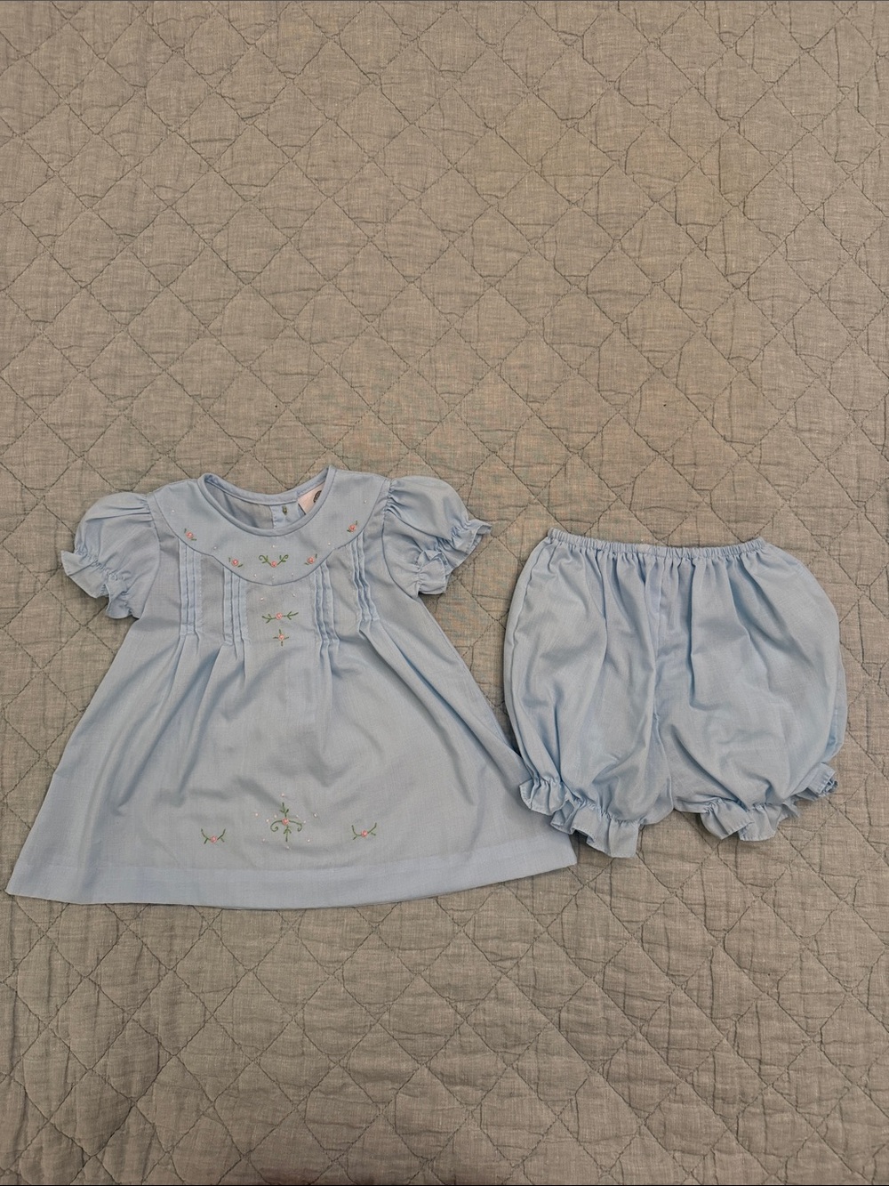 Light Blue Embroidered Baby Dress Set with Bloomers